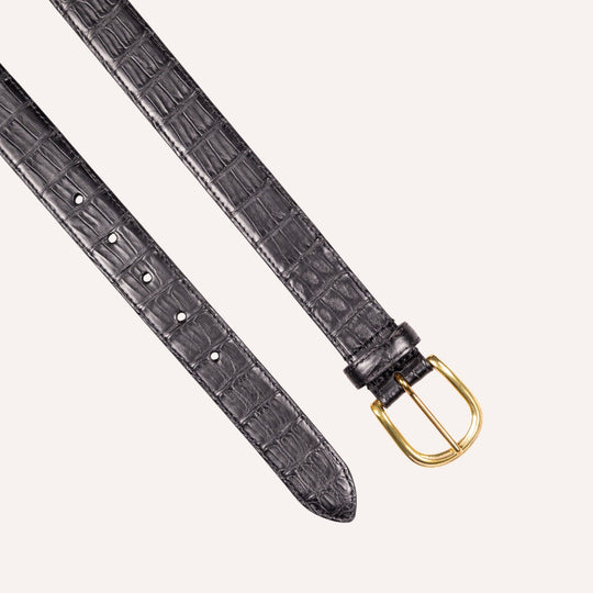 Black Crocodile Leather Brass Buckle 30mm Belt