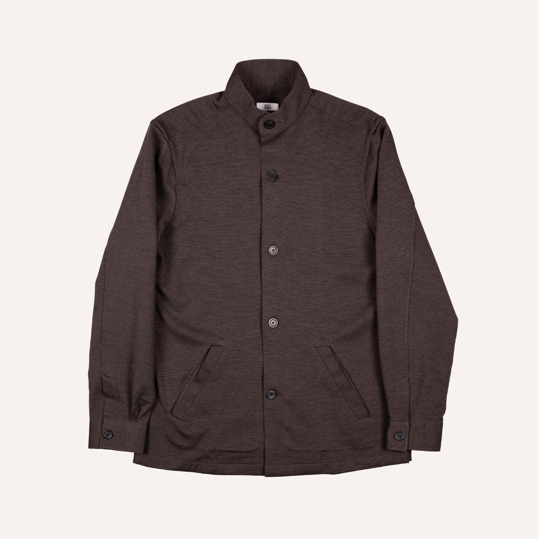 Brown Melange Wool Stretch Mandarin Nehru Jacket