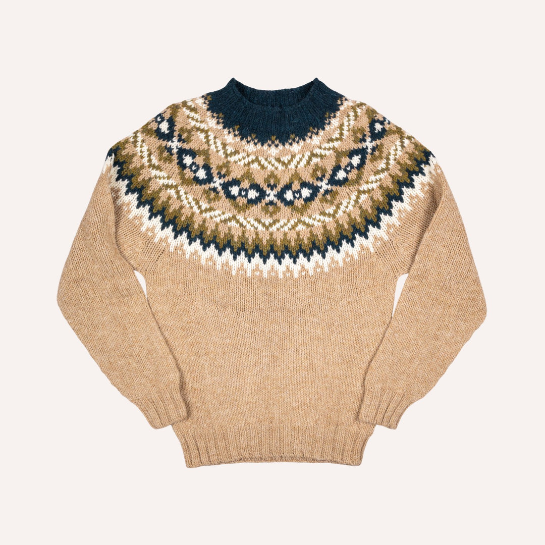 Beige Fair Isle Lambswool Crewneck Sweater