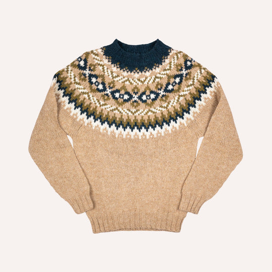 Beige Fair Isle Lambswool Crewneck Sweater