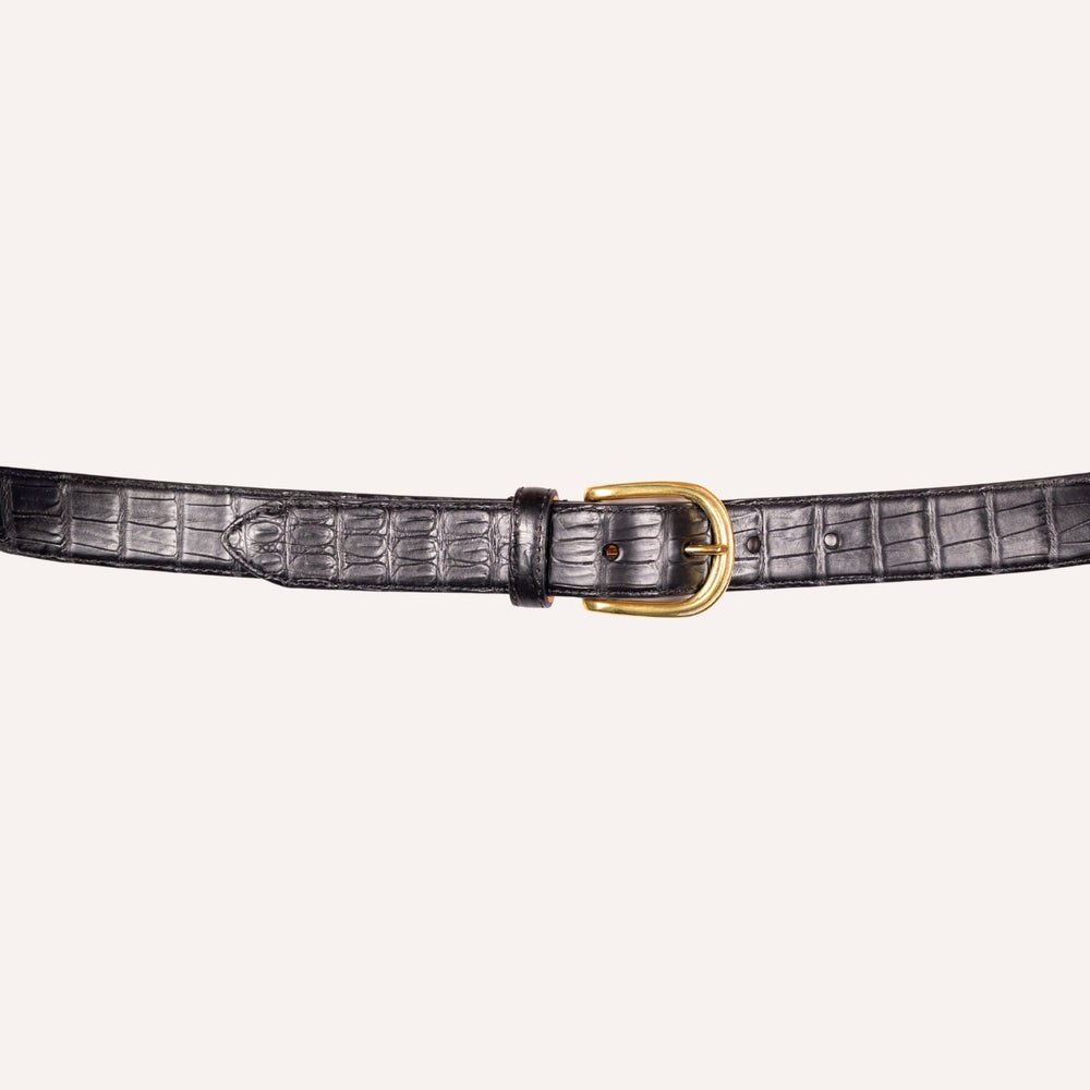 Black Crocodile Leather Brass Buckle 30mm Belt