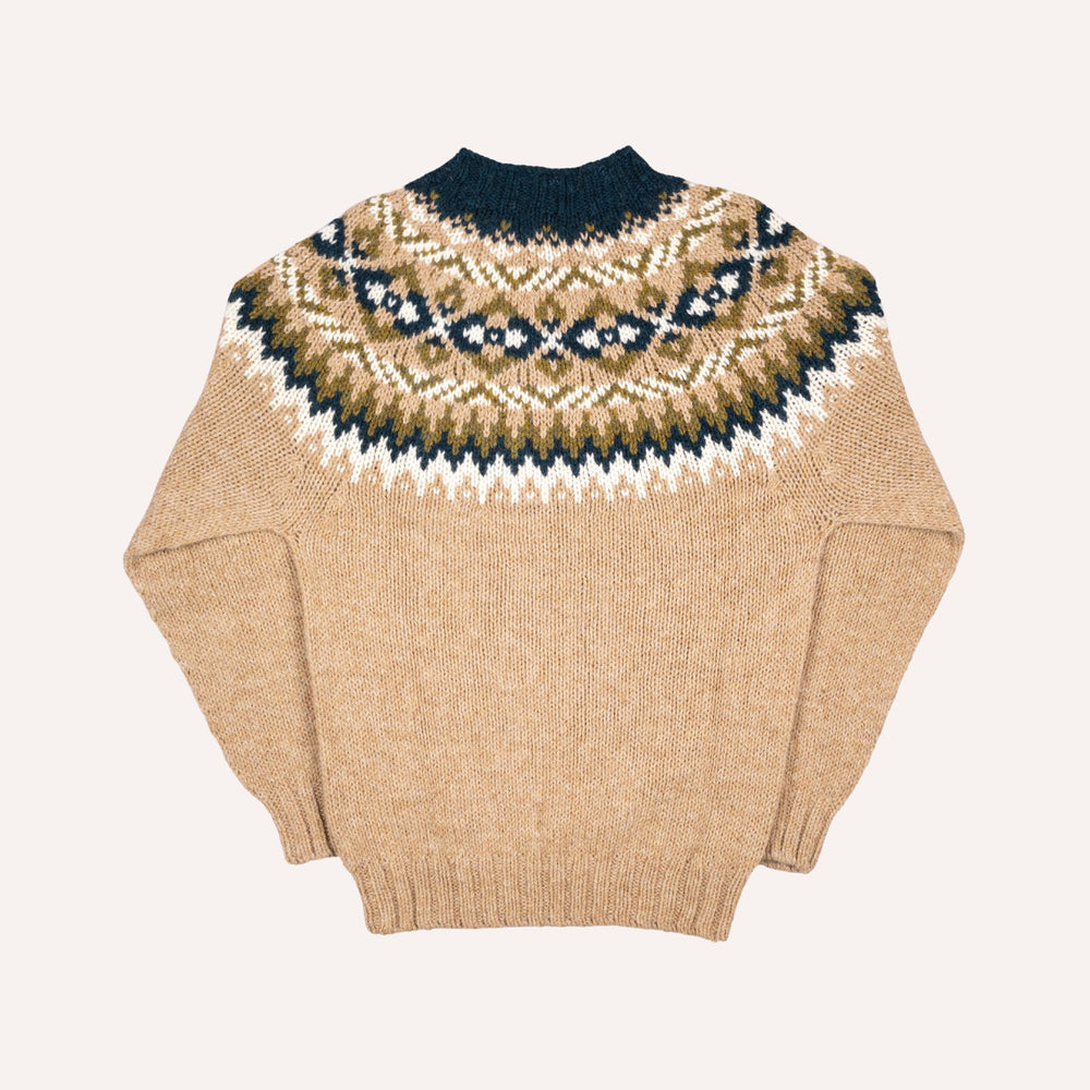 Beige Fair Isle Lambswool Crewneck Sweater