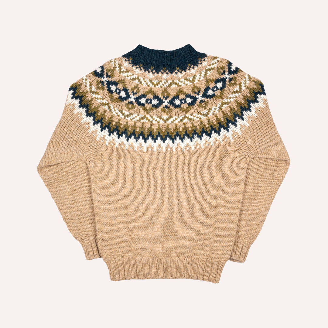Beige Fair Isle Lambswool Crewneck Sweater