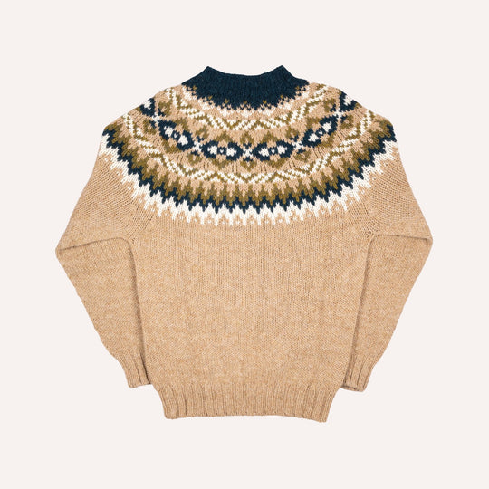 Beige Fair Isle Lambswool Crewneck Sweater