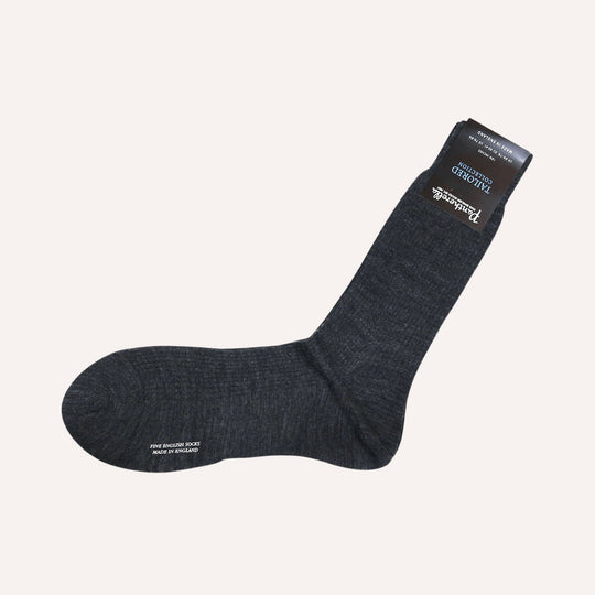 Charcoal Ribbed Merino Wool Ankle Length Socks