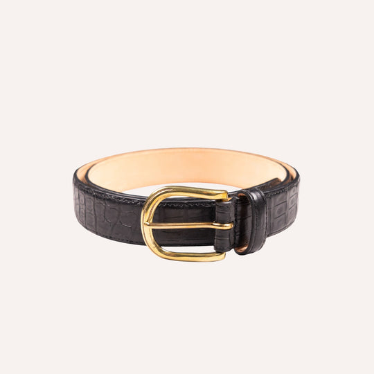 Black Crocodile Leather Brass Buckle 30mm Belt