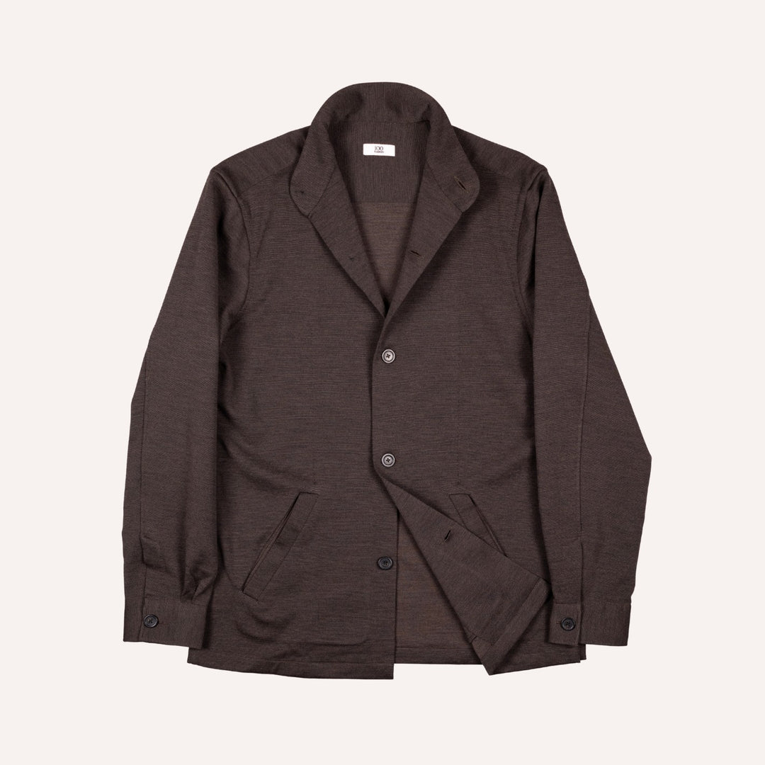 Brown Melange Wool Stretch Mandarin Nehru Jacket