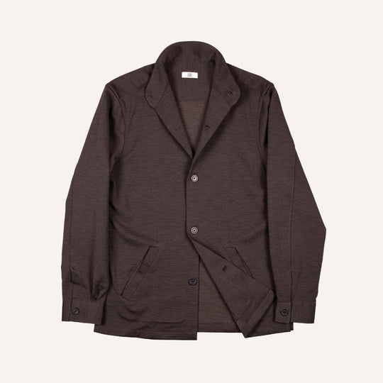 Brown Melange Wool Stretch Mandarin Nehru Jacket