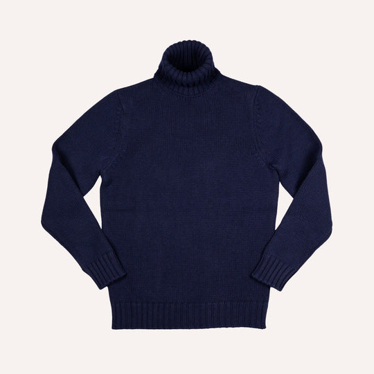 Navy Heavy Knitted Cashmere Roll Neck Sweater
