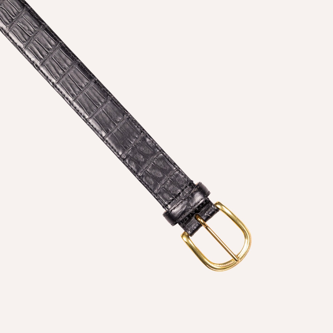 Black Crocodile Leather Brass Buckle 30mm Belt