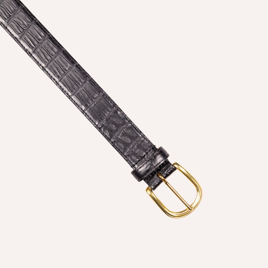 Black Crocodile Leather Brass Buckle 30mm Belt