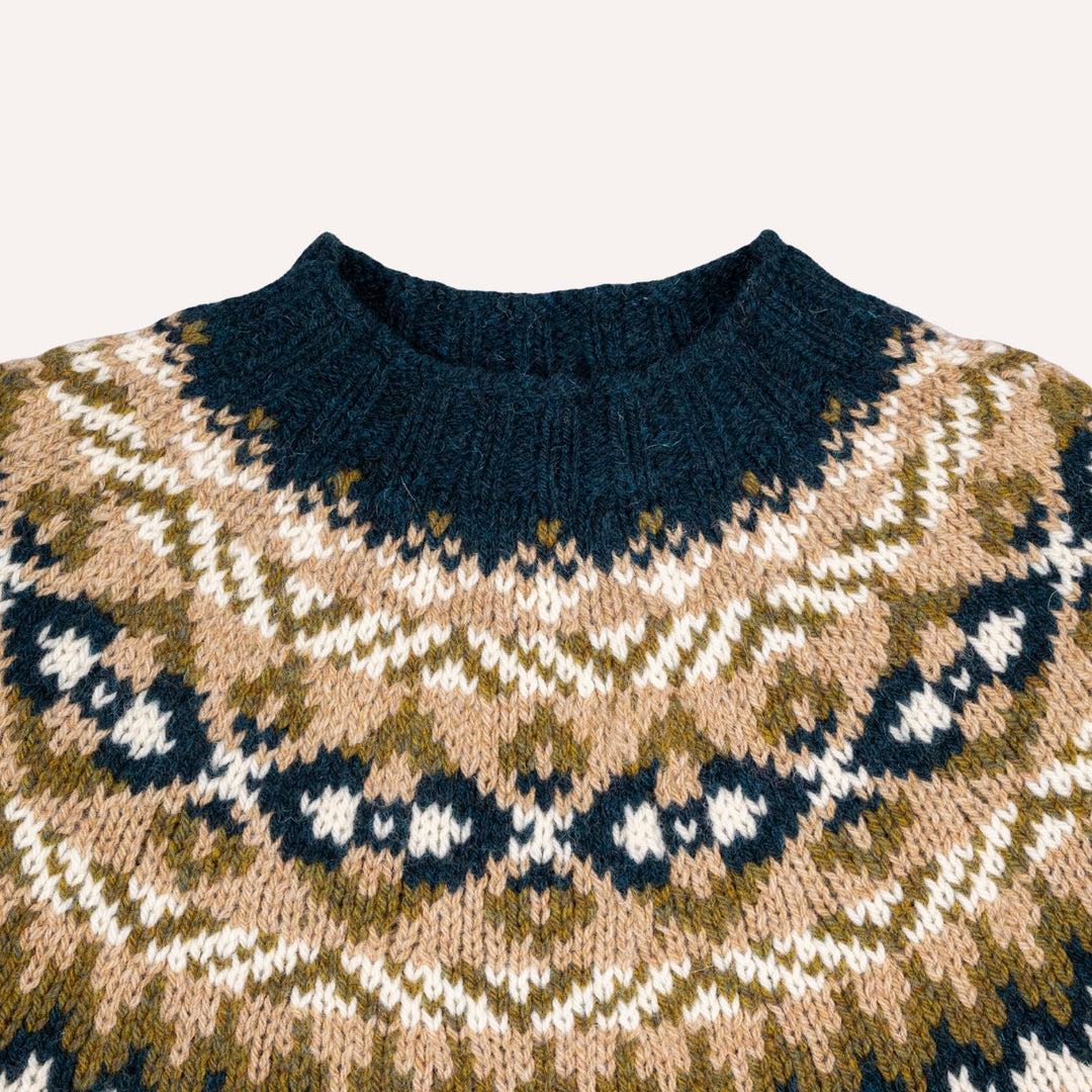 Beige Fair Isle Lambswool Crewneck Sweater