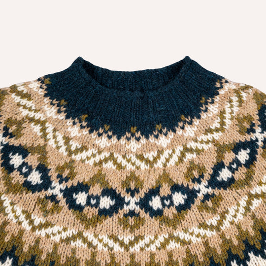 Beige Fair Isle Lambswool Crewneck Sweater