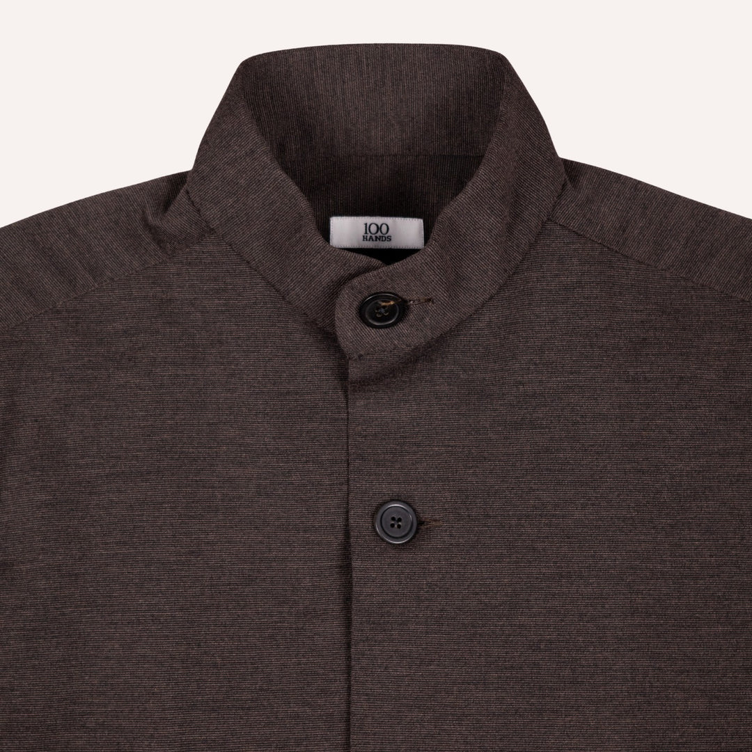 Brown Melange Wool Stretch Mandarin Nehru Jacket