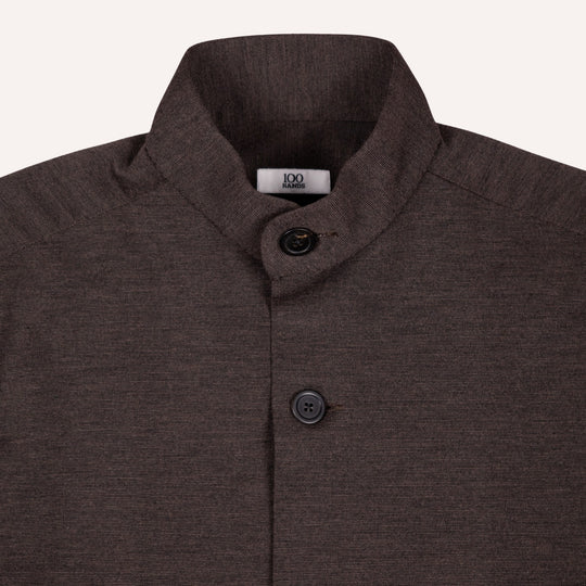 Brown Melange Wool Stretch Mandarin Nehru Jacket