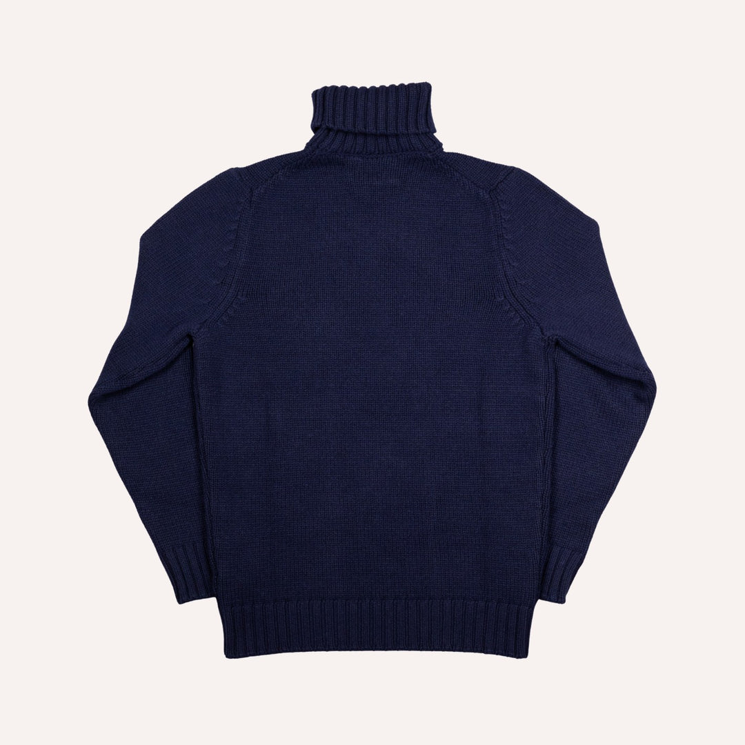 Navy Heavy Knitted Cashmere Roll Neck Sweater