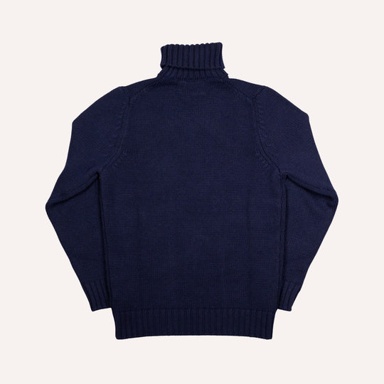 Navy Heavy Knitted Cashmere Roll Neck Sweater