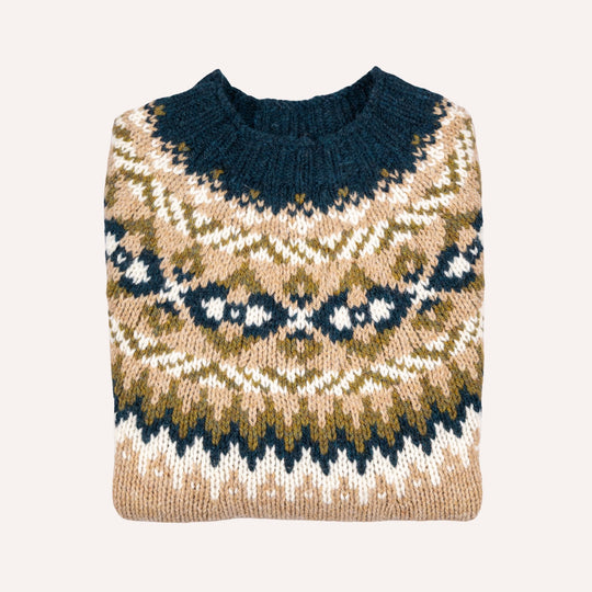 Beige Fair Isle Lambswool Crewneck Sweater