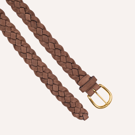 Brown Nubuck Woven Brass Buckle 30mm Belt