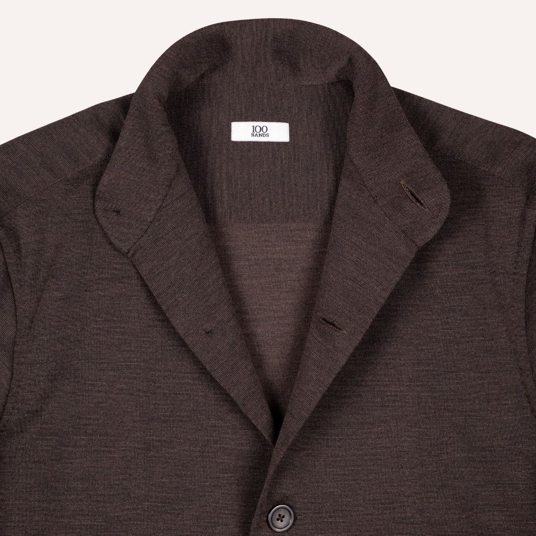 Brown Melange Wool Stretch Mandarin Nehru Jacket