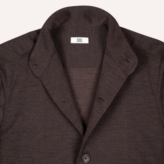 Brown Melange Wool Stretch Mandarin Nehru Jacket