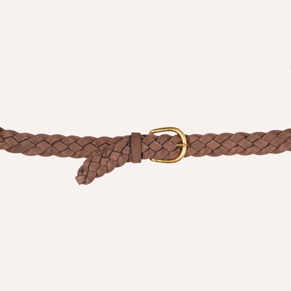 Brown Nubuck Woven Brass Buckle 30mm Belt