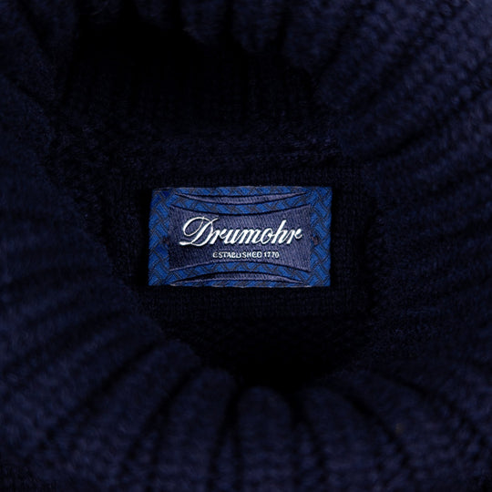 Navy Heavy Knitted Cashmere Roll Neck Sweater