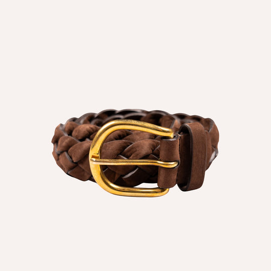 Brown Nubuck Woven Brass Buckle 30mm Belt