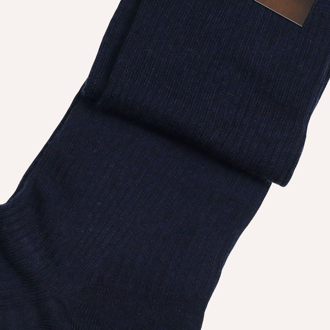Navy Ribbed Merino Wool Over The Calf Socks