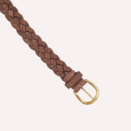 Brown Nubuck Woven Brass Buckle 30mm Belt