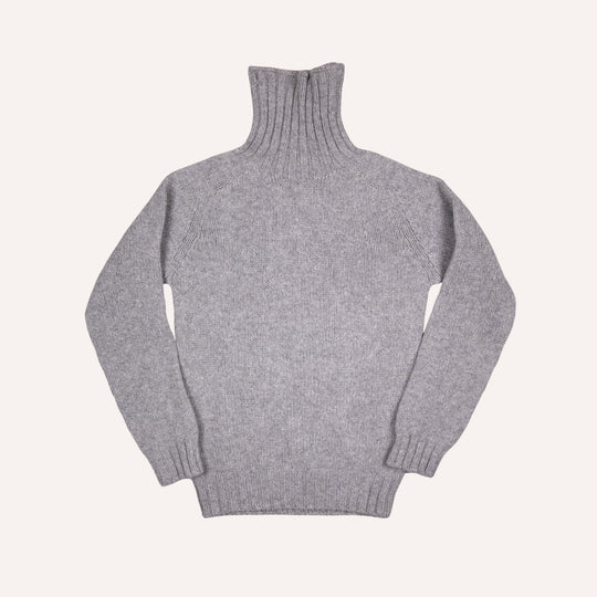 Flannel Grey Lambswool Roll Neck Sweater