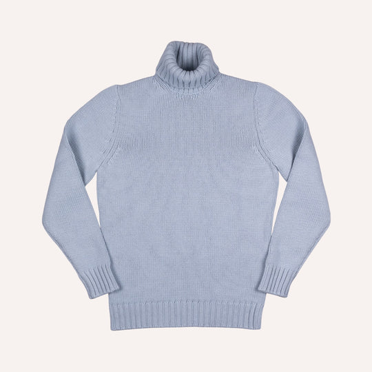 Light Blue Heavy Knitted Cashmere Roll Neck Sweater