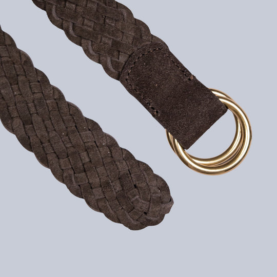 Brown Woven Suede Ring Buckle Belt