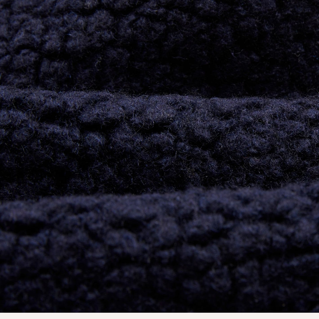 Navy Boucle Wool Zip Fleece Jacket