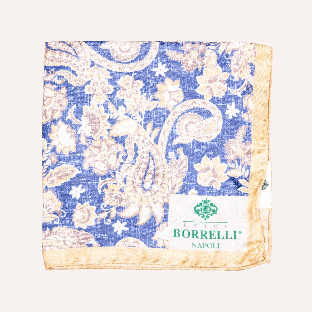 Blue Beige Paisley Pattern Pocket Square