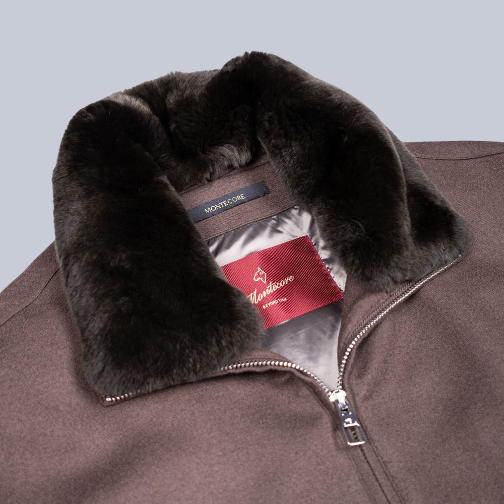 Brown Fur Collar Wool Bomber Jacket