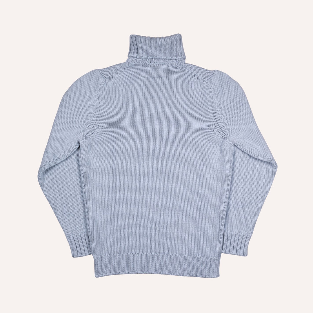 Light Blue Heavy Knitted Cashmere Roll Neck Sweater