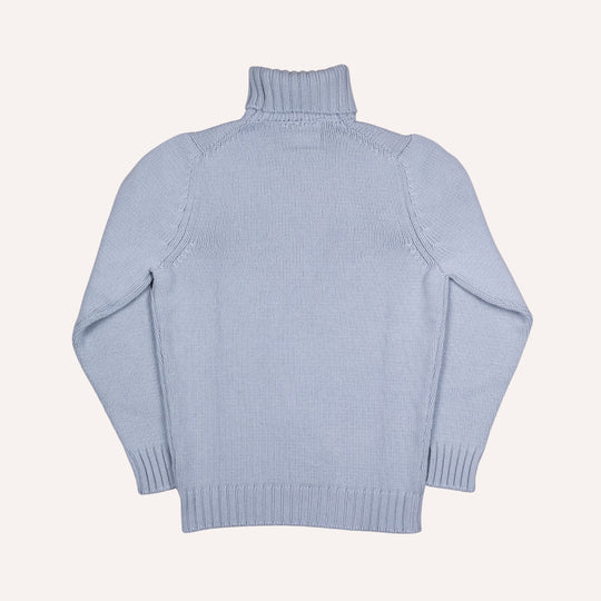 Light Blue Heavy Knitted Cashmere Roll Neck Sweater