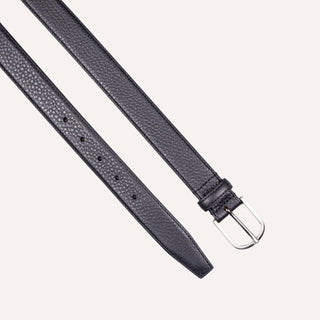 Black Grained Leather Silver Buckle 30mm Belt