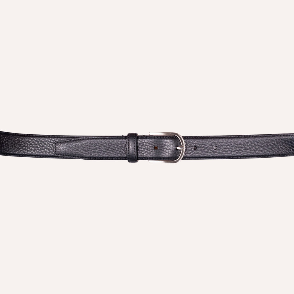 Black Grained Leather Silver Buckle 3mm Belt