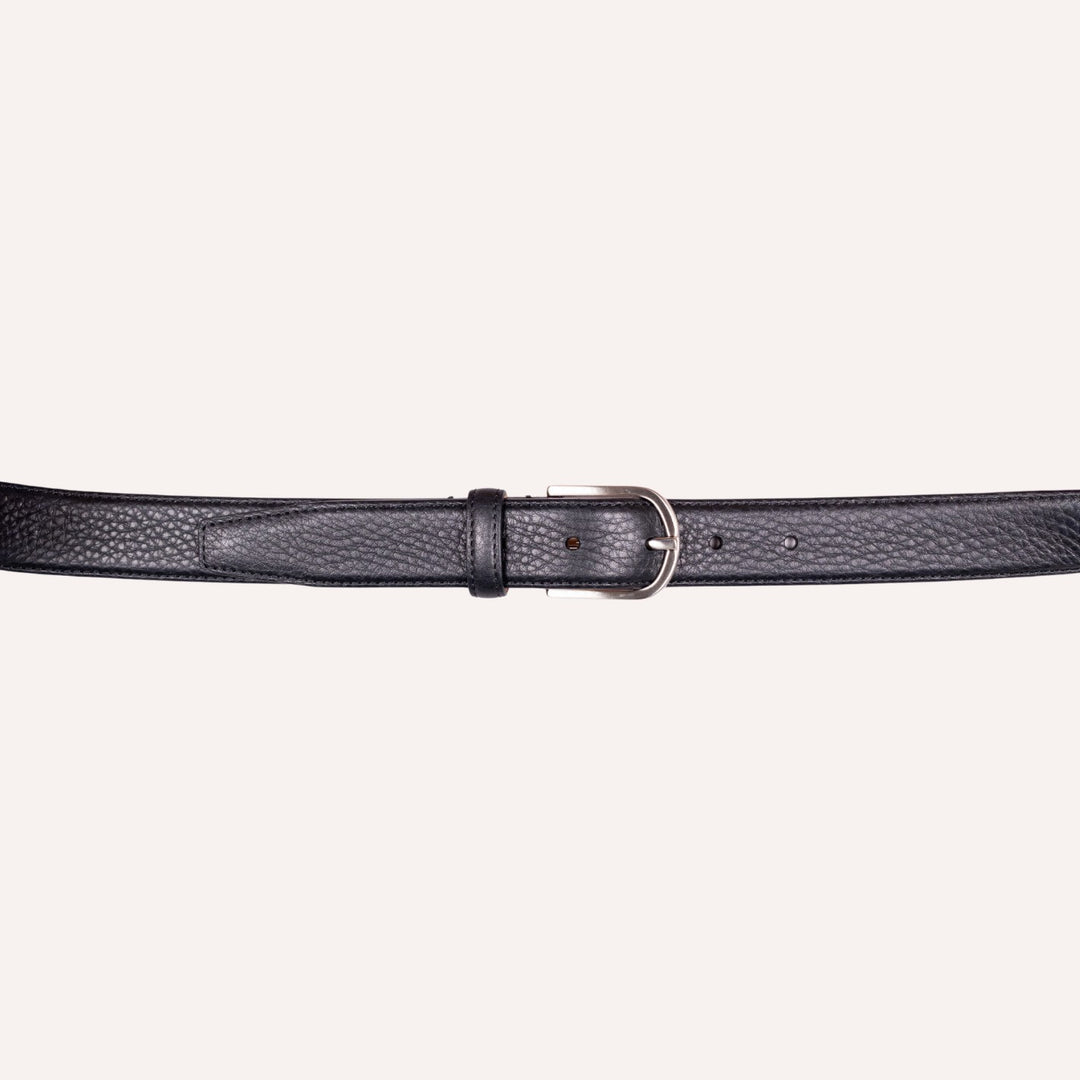 Black Grained Leather Silver Buckle 30mm Belt