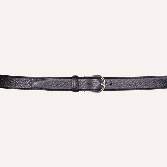 Black Grained Leather Silver Buckle 30mm Belt