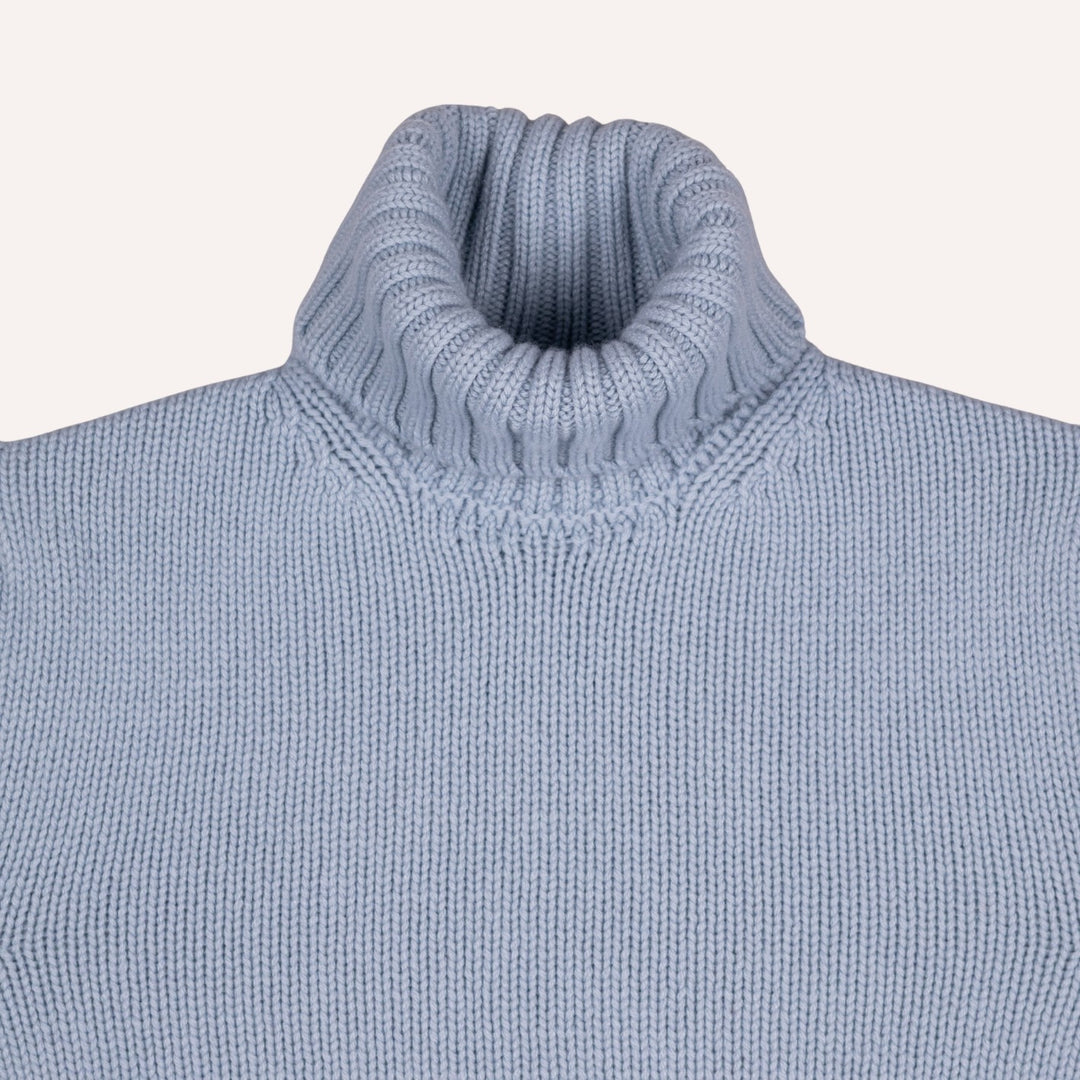Light Blue Heavy Knitted Cashmere Roll Neck Sweater