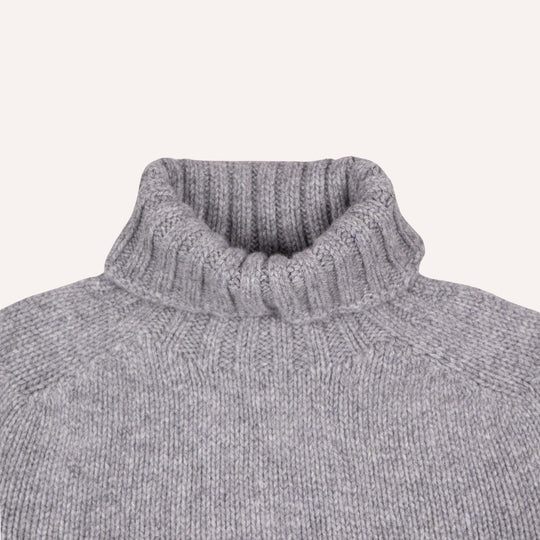 Flannel Grey Lambswool Roll Neck Sweater
