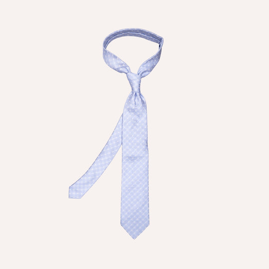 Light Blue & White Flower Pattern Silk Tie