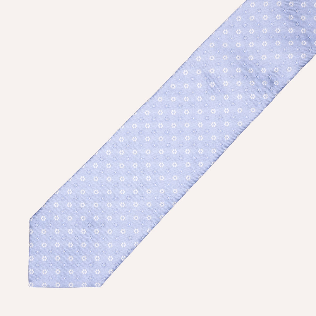 Light Blue & White Flower Pattern Silk Tie