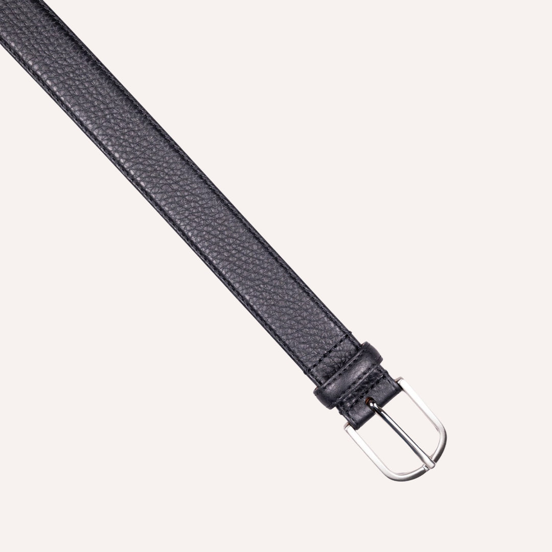 Black Grained Leather Silver Buckle 30mm Belt