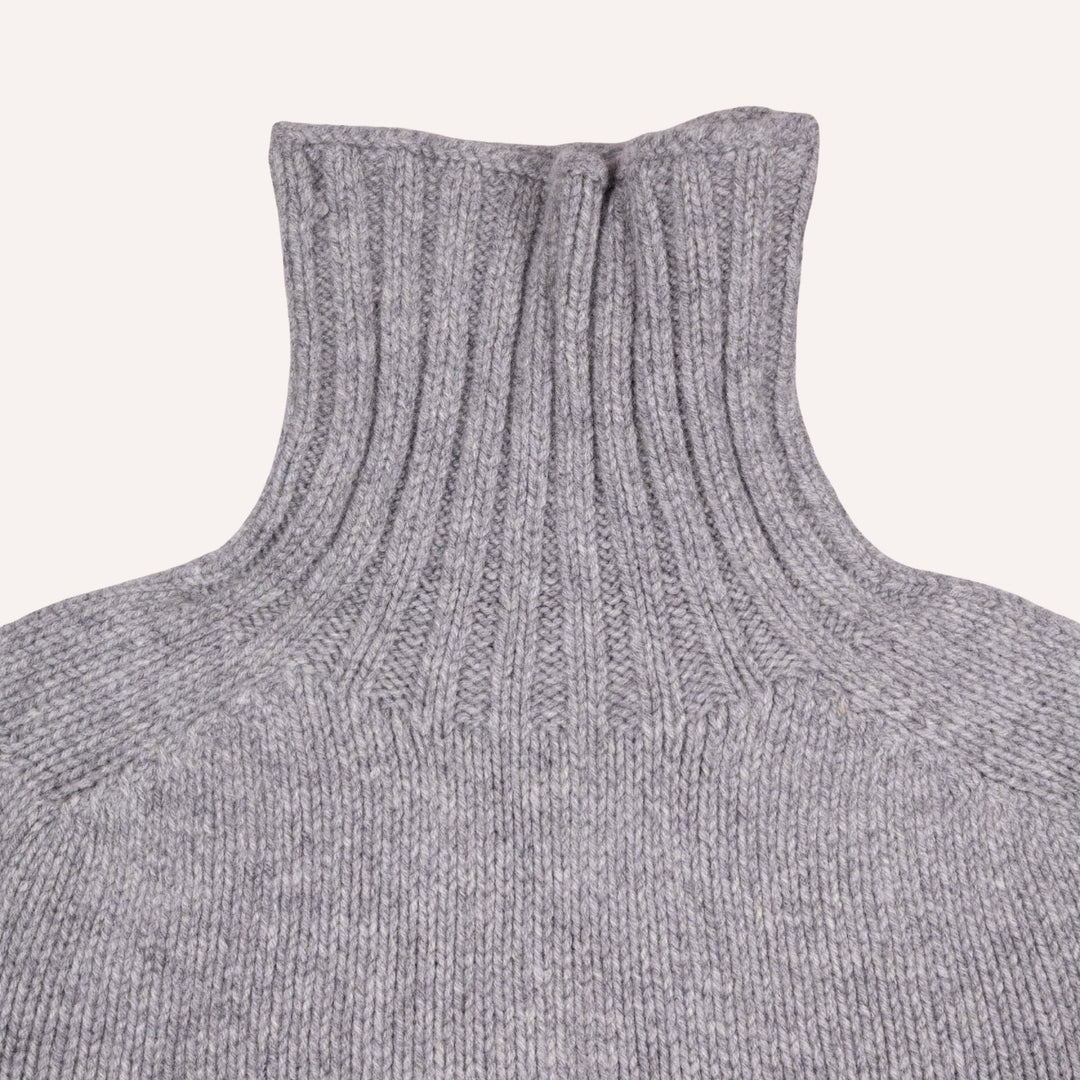 Flannel Grey Lambswool Roll Neck Sweater