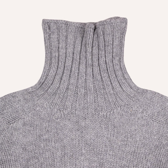 Flannel Grey Lambswool Roll Neck Sweater