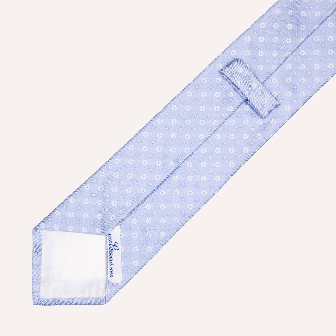 Light Blue & White Flower Pattern Silk Tie